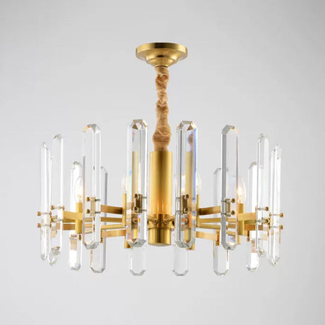 Crystal Rod Pendant Lamp - Modern Brass Sputnik Chandelier With 8 Bulbs For Living Room