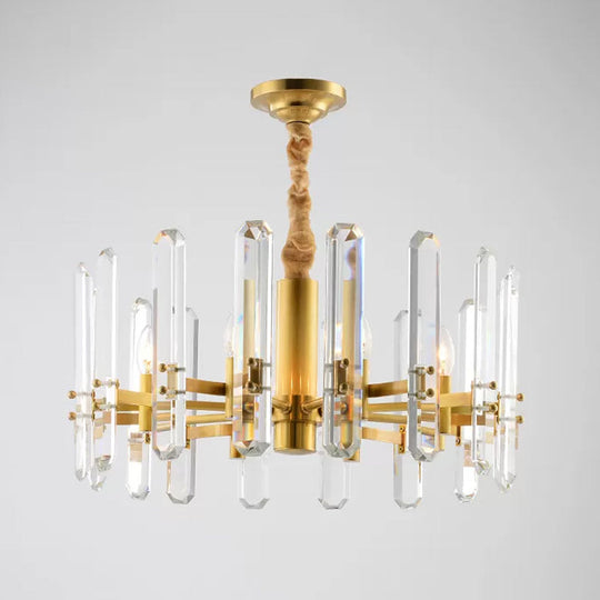 Crystal Rod Pendant Lamp - Modern Brass Sputnik Chandelier With 8 Bulbs For Living Room