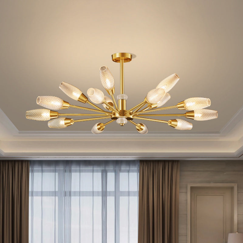 Modern Brass Tulip Hanging Lamp - Lattice Glass 9/12/15-Light Ceiling Chandelier For Living Room