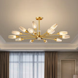 Modern Brass Tulip Hanging Lamp With Lattice Glass Shades - 9/12/15-Light Ceiling Chandelier For