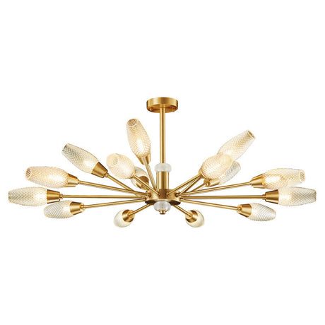 Modern Brass Tulip Hanging Lamp With Lattice Glass Shades - 9/12/15-Light Ceiling Chandelier For
