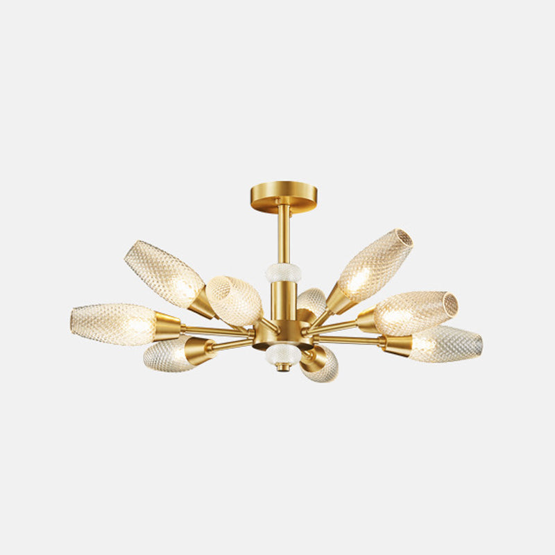 Modern Brass Tulip Hanging Lamp With Lattice Glass Shades - 9/12/15-Light Ceiling Chandelier For
