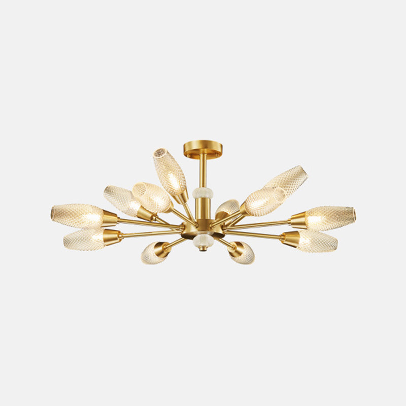 Modern Brass Tulip Hanging Lamp - Lattice Glass 9/12/15-Light Ceiling Chandelier For Living Room 12