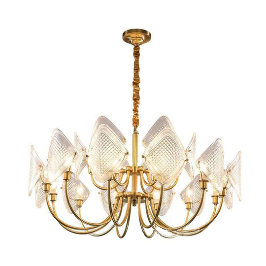Modern Rhombus Living Room Chandelier - Elegant 12/15/18-Bulb Glass Suspension Pendant Light In