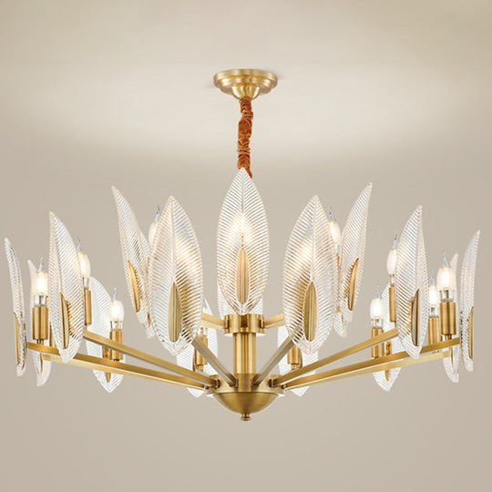 Postmodern Crystal Leaf Chandelier - Brass Hanging Lamp With 6/8/18 Lights For Living Room 15 /