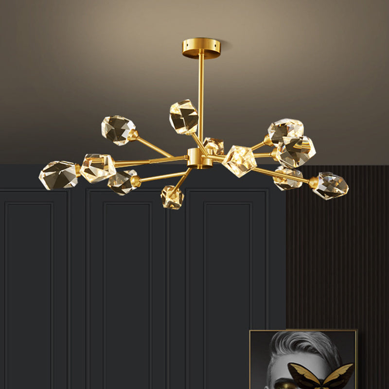Modern Gold K9 Crystal Gem Chandelier - 6/9/18-Head Living Room Ceiling Lamp