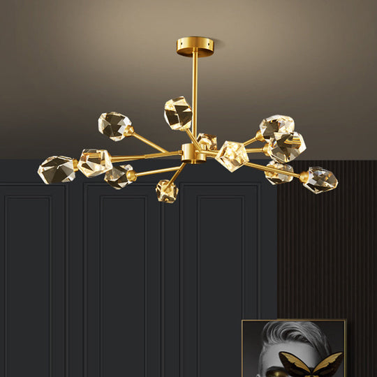 Modern K9 Crystal Gem Chandelier In Gold - 6/9/18-Head Living Room Ceiling Lamp