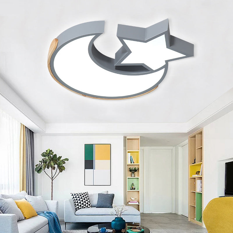 Macaron Star Moon Led Ceiling Mount Light In Nordic Style Grey/Blue/Green - Ideal For Bedrooms Grey