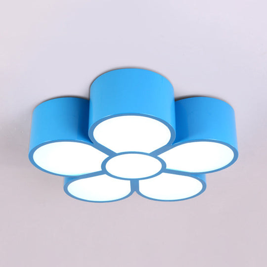 Adorable Girls Bedroom Led Ceiling Light With Cartoon Flush Mount Lamp And Flower Acrylic Shade Blue