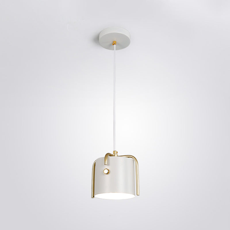 Modern Metal Pendant With Bucket Shade For Dining Room: Single-Head Hanging Lamp Kit White