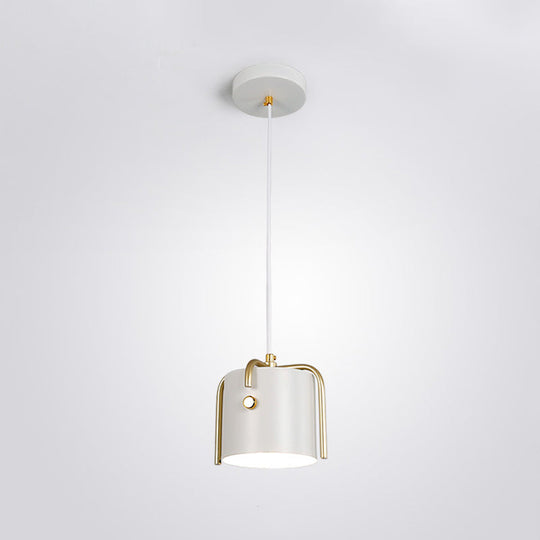 Modern Metal Pendant With Bucket Shade For Dining Room: Single-Head Hanging Lamp Kit White