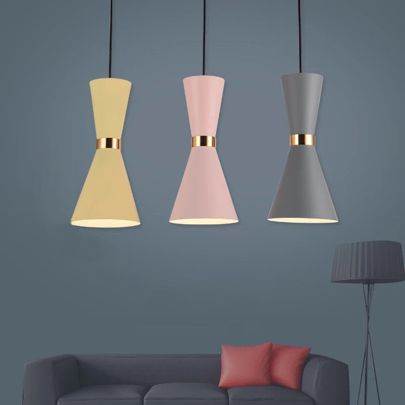 Contemporary Hourglass Ceiling Pendant With Metal Finish - 1-Light Down Lighting Fixture For Dining