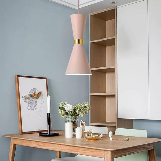 Contemporary Hourglass Ceiling Pendant With Metal Finish - 1-Light Down Lighting Fixture For Dining