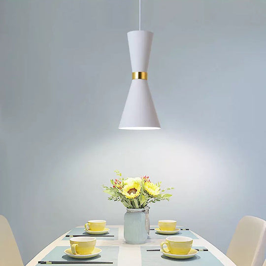 Contemporary Hourglass Ceiling Pendant With Metal Finish - 1-Light Down Lighting Fixture For Dining