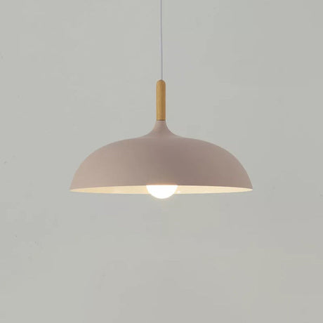 Modern Metal Macaron Dome Hanging Lamp - Dining Room Pendant Light With Wood Accent
