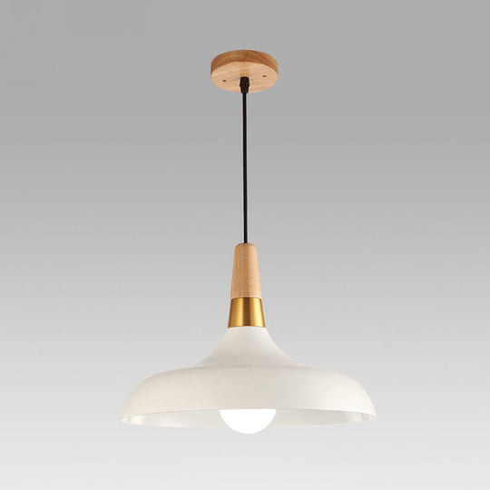 Modern Metal Barn Pendant Light With Wood Grip - 1-Light Ceiling Lamp