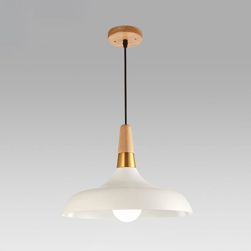 Modern Metal Barn Pendant Light With Wood Grip - 1-Light Ceiling Lamp