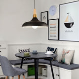 Modern Metal Barn Pendant Light With Wood Grip - 1-Light Ceiling Lamp Black