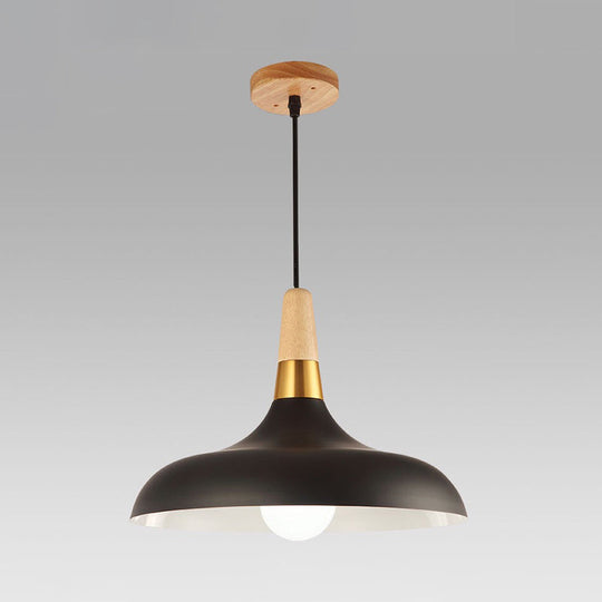 Modern Metal Barn Pendant Light With Wood Grip - 1-Light Ceiling Lamp