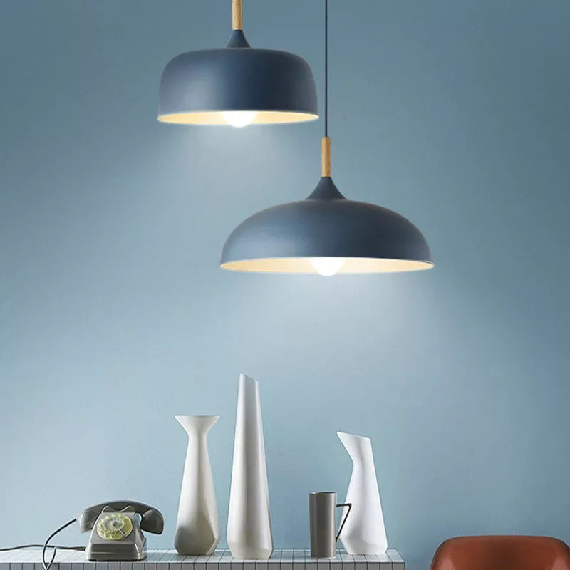 Contemporary Metal Pendant Light With Wood Cork - Geometry Dining Room Ceiling Lamp Kit