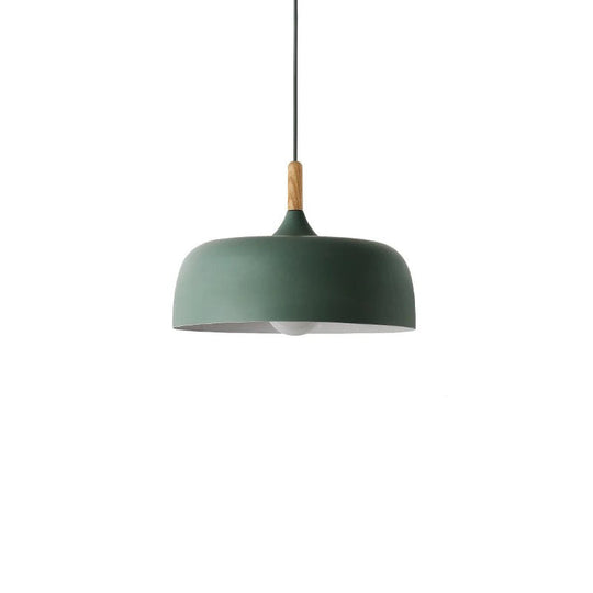 Contemporary Metal Pendant Light With Wood Cork - Geometry Dining Room Ceiling Lamp Kit Green /