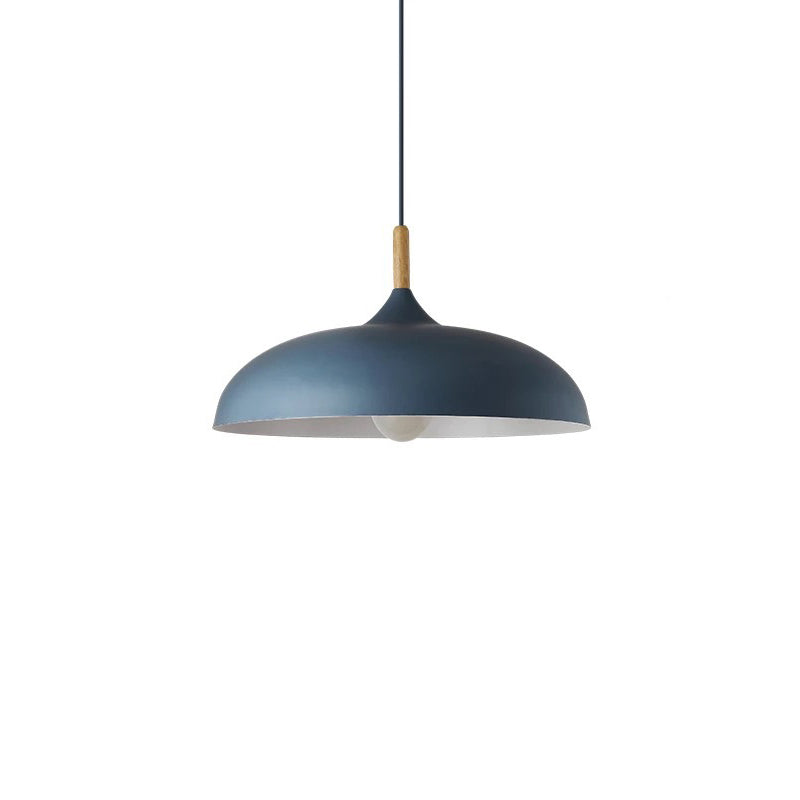 Contemporary Metal Pendant Light With Wood Cork - Geometry Dining Room Ceiling Lamp Kit Blue / Large