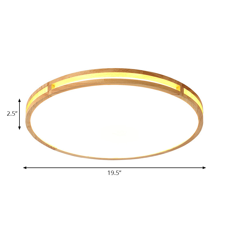 Wooden Round Flush Ceiling Lamp: 16’/19.5’ Wide Acrylic Simple Style Light For Dining Room