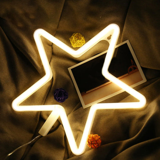 Star Cartoon Led Night Light For Wall Decoration - Plastic Frame White Glow