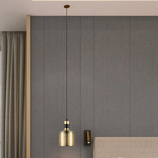 Minimalist Metal Cylinder Ceiling Light With Pierced Design - 1 Head Pendant For Bedside Drop