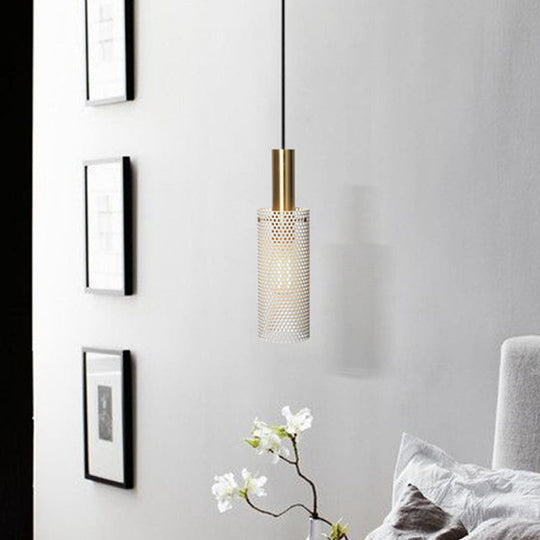 Cylinder Metal Pendant Light With Hollow-Out Design For Dining Room - Simplicity Suspension Lighting