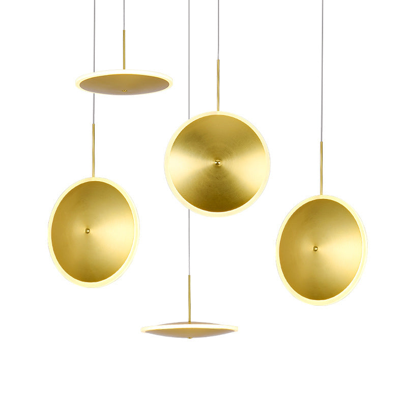 Modern Brass Led Bedside Pendulum Light With Aluminum Saucer Shade - Down Lighting