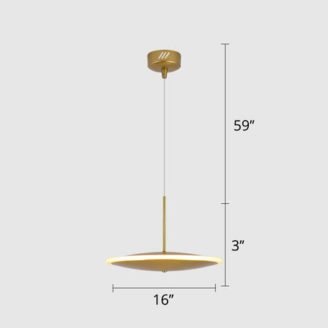 Modern Brass Led Bedside Pendulum Light With Aluminum Saucer Shade - Down Lighting