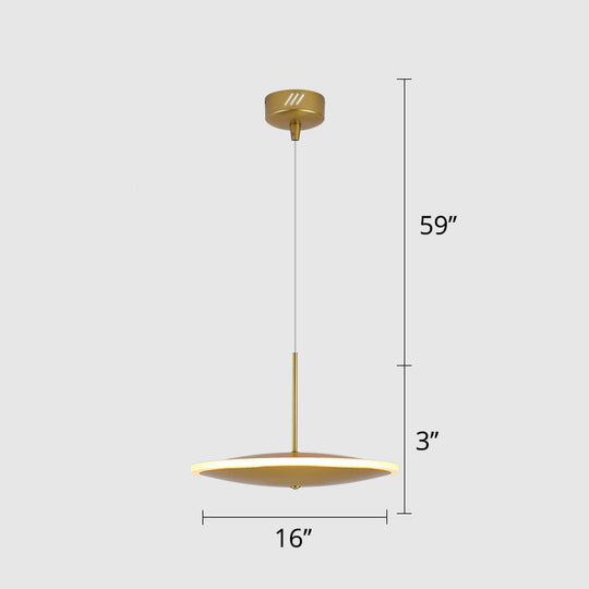 Modern Brass Led Bedside Pendulum Light With Aluminum Saucer Shade - Down Lighting