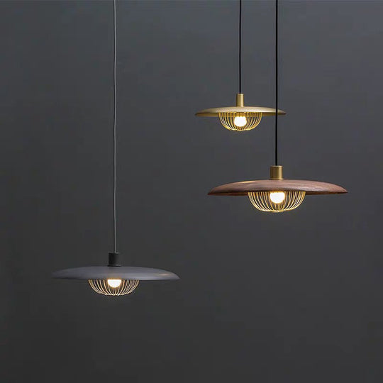 Nordic Saucer Metal Pendant Light With Cage - 1 Head Ceiling Lamp For Dining Room