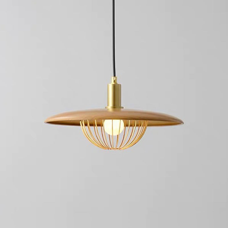 Nordic Saucer Pendant Light With Wire Cage - Metal 1-Head Ceiling Lamp For Dining Room