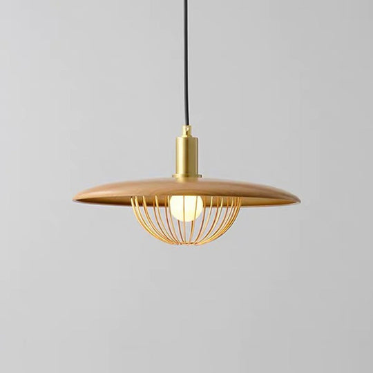 Nordic Saucer Pendant Light With Wire Cage - Metal 1-Head Ceiling Lamp For Dining Room