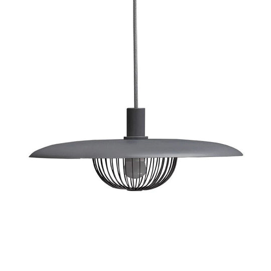 Nordic Saucer Metal Pendant Light With Cage - 1 Head Ceiling Lamp For Dining Room
