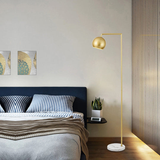 Modern Metal Floor Lamp With Rotatable Brass Stand And Right-Angled Arm