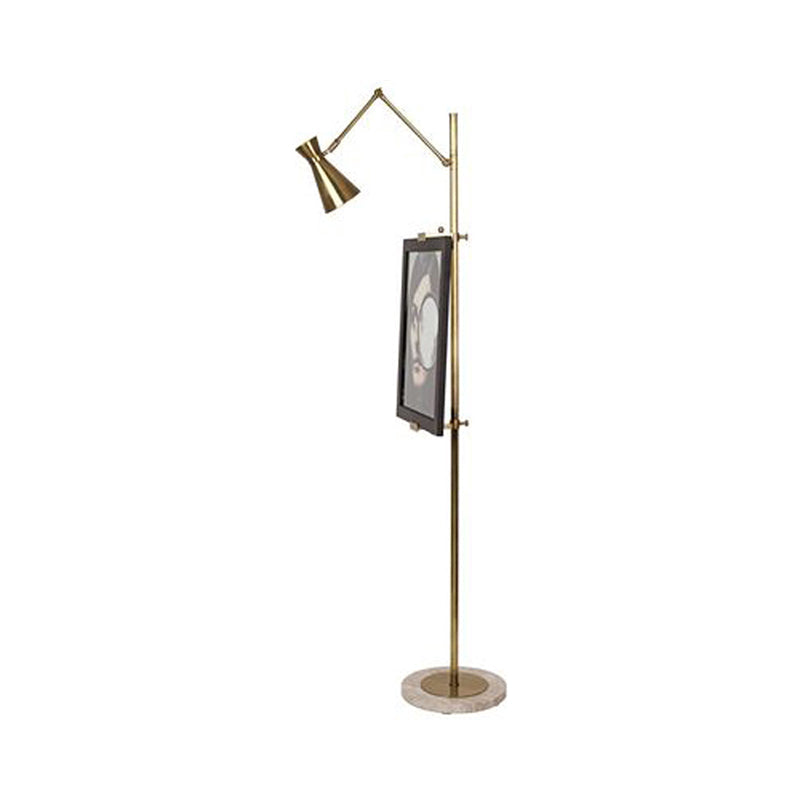 Modernist Metal Floor Lamp With Picture Clip - Brass Hourglass Stand Up Light 1 Bulb