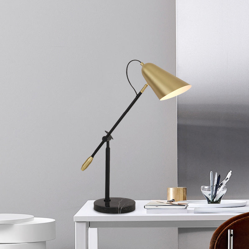 Modern Gold Conic Night Table Lamp - 1 Light Metal Nightstand