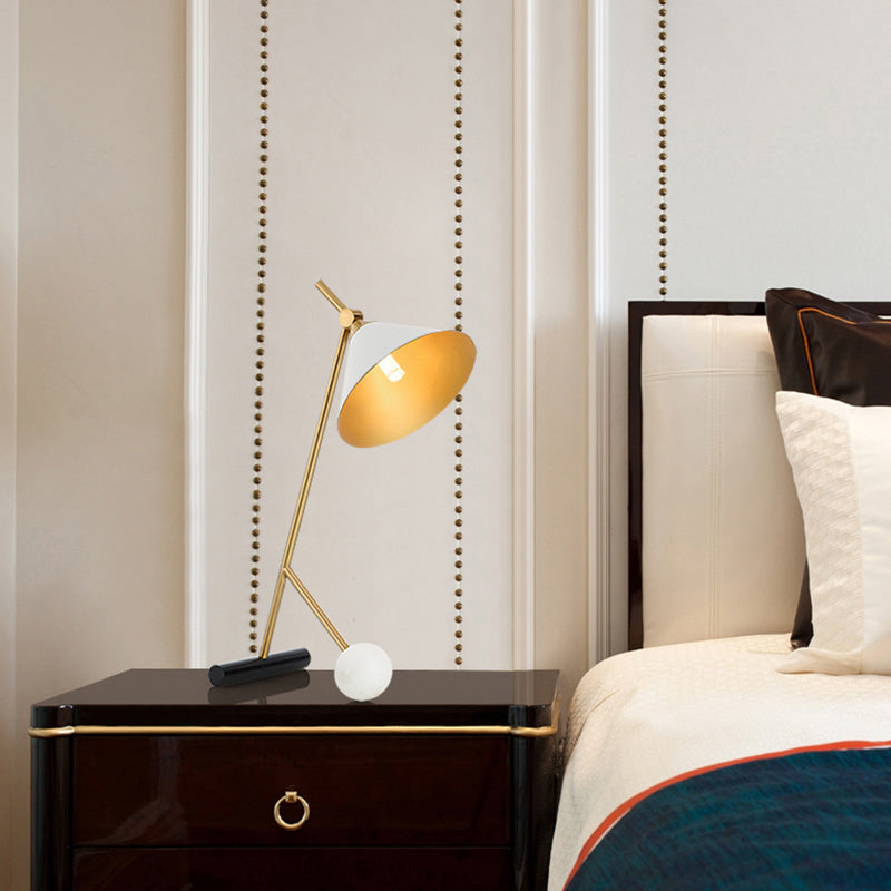 Cecilia - Sleek Minimalistic Cone Night Table Lighting Metallic 1 Bulb Bedside Nightstand Light