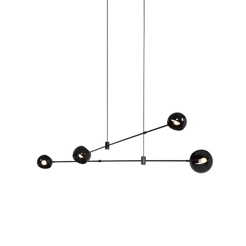 Black Modernist Dome Chandelier: Elegant Ceiling Light For Metal Dining Room