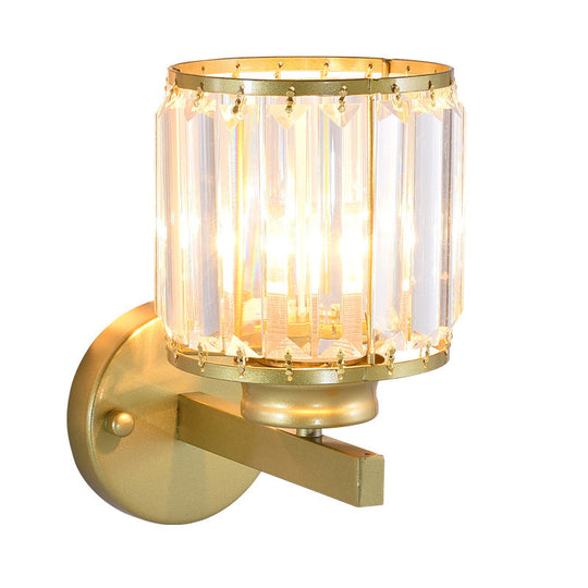 Traditional Beveled Crystal Wall Lighting - 1 Bulb Cylinder Corridor Sconce