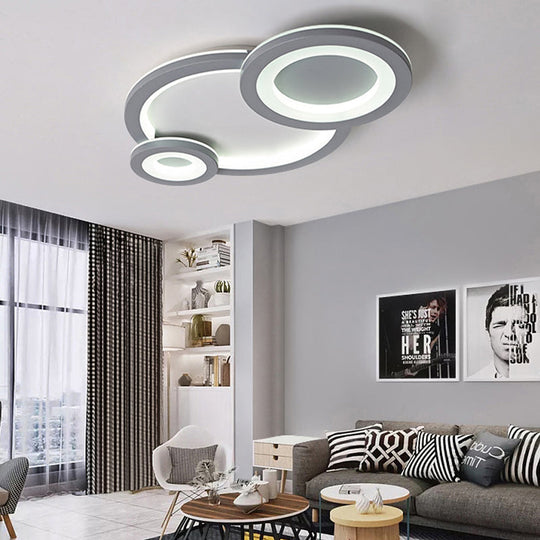Modern White Ring And Oval Led Ceiling Light For Adult Child Room Grey /