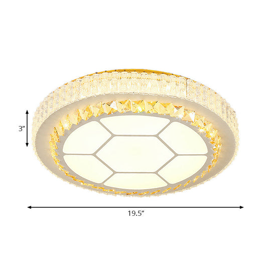 Contemporary Led Ceiling Mount Light In White With Crystal Design - Round/Hexagon/Rhombus Shape