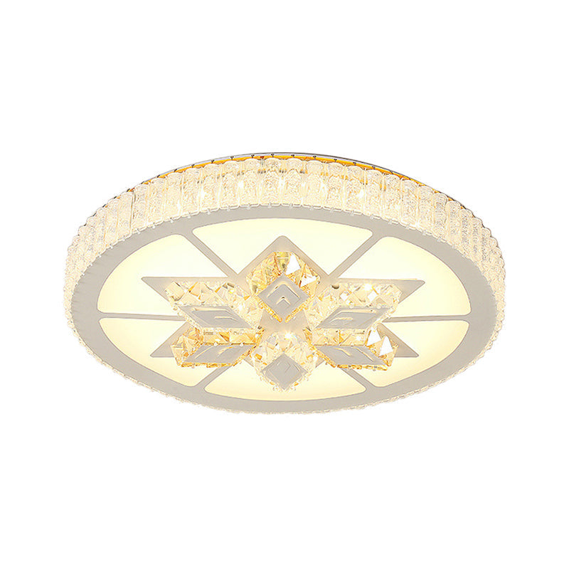 Contemporary Led Ceiling Mount Light In White With Crystal Design - Round/Hexagon/Rhombus Shape