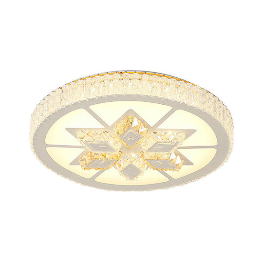 Contemporary Led Ceiling Mount Light In White With Crystal Design - Round/Hexagon/Rhombus Shape