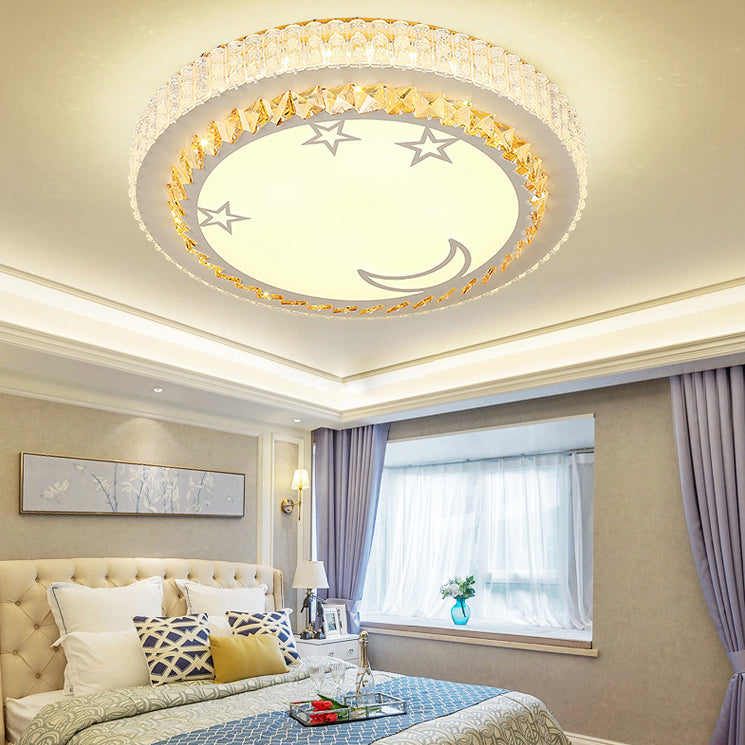 Modern Circular Flushmount Led Ceiling Light With Clear Crystal And Fun Patterns Ideal For Bedroom
