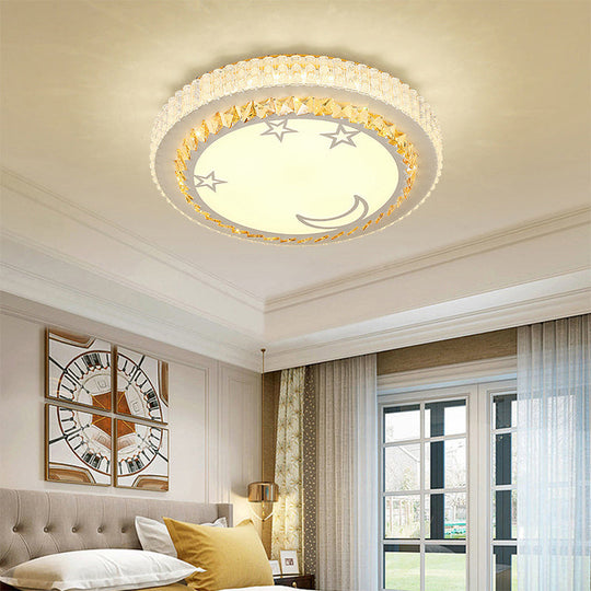 Modern Circular Flushmount Led Ceiling Light With Clear Crystal And Fun Patterns – Ideal For Bedroom