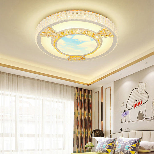 Modern Circular Flushmount Led Ceiling Light With Clear Crystal And Fun Patterns Ideal For Bedroom